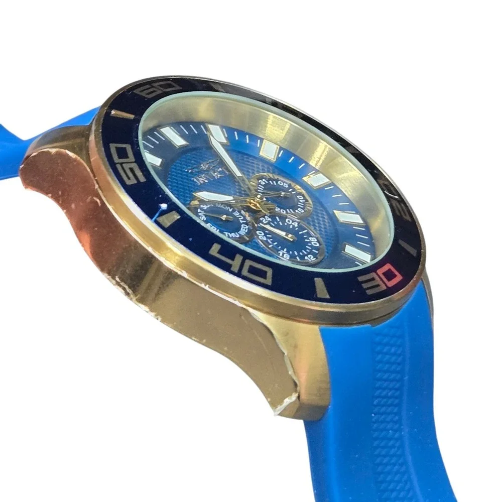 Invicta Pro Diver Men's Watch 28002 Chronograph Gold Stainless Blue Strap VIDEO!